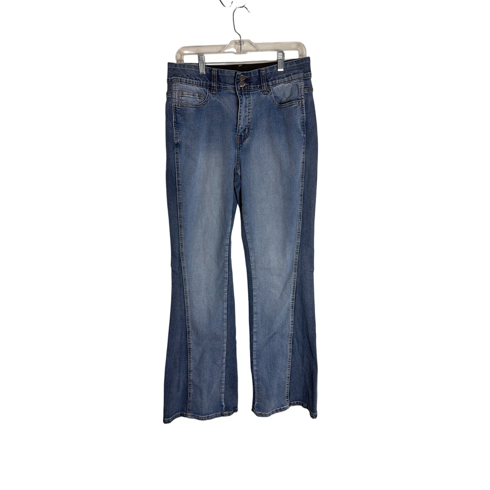 Indigo Poppy The Charley Bootcut Jeans Size 10 Two Tone Paneled Stretch Denim